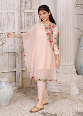 Modest Stitched 3 Piece Formals Kids Collection'2025-Pearl Cape Shirt - Peach