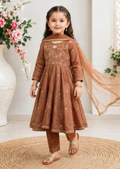 Modest Stitched 3 Piece Festive Formals Suit-11275-Brn