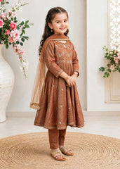 Modest Stitched 3 Piece Festive Formals Suit-11275-Brn