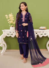 Modest Stitched 3 Piece Festive Edit Vol-02 Suit-Embroidered Blue Chiffon Suit