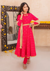 Meethi Eid By Modest 3 Piece Pink Rawsilk Printed Frock