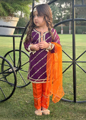 Modest Stitched 3 Piece Luxury Festive Kids Suit-Purple Delight