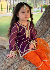 Modest Stitched 3 Piece Luxury Festive Kids Suit-Purple Delight