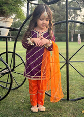 Modest Stitched 3 Piece Luxury Festive Kids Suit-Purple Delight