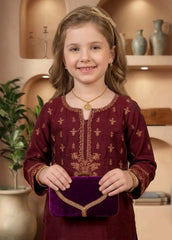 Modest Eid Edit 3 Piece Viscose Maroon Embroidered Suit