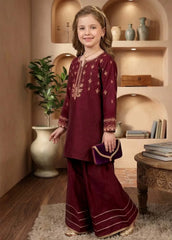 Modest Eid Edit 3 Piece Viscose Maroon Embroidered Suit