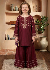 Modest Eid Edit 3 Piece Viscose Maroon Embroidered Suit