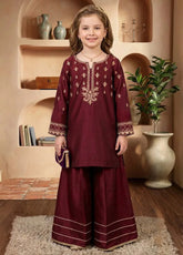 Modest Eid Edit 3 Piece Viscose Maroon Embroidered Suit