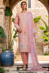 Bin Saeed Stitched 3 Piece Luxury Plain Cotton With Chiffon Dupatta Collection'2025-SMPC-2078-Coral