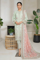 Bin Saeed Stitched 3 Piece Luxury Plain Cotton With Emb Printed Back Collection'2025-NSM-2474-Green