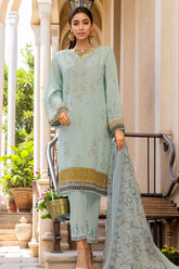 Bin Saeed Stitched 3 Piece Luxury Plain Cotton With Chiffon Dupatta Suit-SMPC-1868-Ferozi