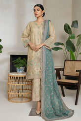 Bin Saeed Stitched 3 Piece Luxury Plain Cotton With Emb Printed Back Suit-NSM-2477-Skin