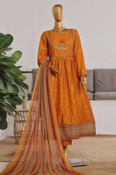 Bin Saeed Stitched 3 Piece Festive Emb Jacquard Frocks Suit-BNS-1034-Mustard