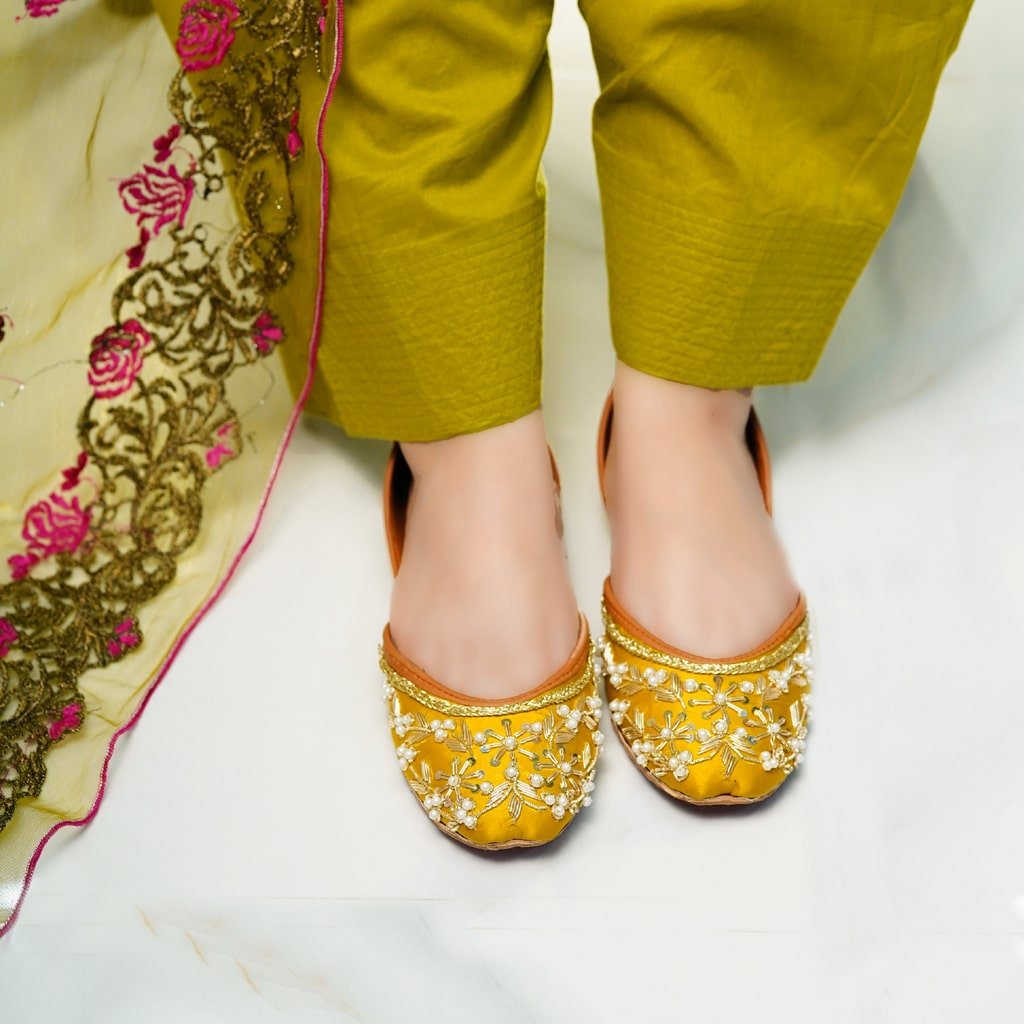 Side View of Butterfly Dhani Khussa with Golden Work - Elegant Traditional Footwear - Khussa Master