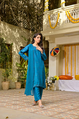 Silcot Stitched Summer Collection'2025-Azure Elegance Formal Silk Ensemble