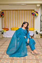 Silcot Stitched Summer Collection'2025-Azure Elegance Formal Silk Ensemble