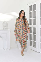 Silcot Stitched Summer Suit-Boho Chic Printed Ensemble