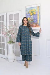 Silcot Stitched Summer Collection'2025-Elegant Teal & Gold Ensemble