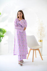 Silcot Stitched 2 Piece Summer Lawn Suit-Lilac Bloom Printed Lawn Suit
