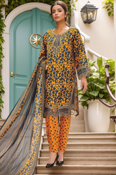 Bin Saeed Stitched 3 Piece Cutworkari Emb Lawn Collection'2024-SM-792-Mustard