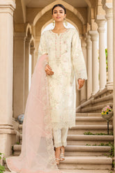 Bin Saeed Stitched 3 Piece Emb Chiffon Suit-OWS-1789-Off White
