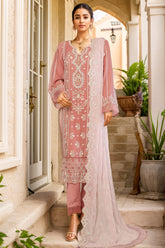 Bin Saeed Stitched 3 Piece Emb Chiffon Suit-RTSC-1791-Pink