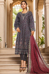Bin Saeed Stitched 3 Piece Emb Lawn Frock Vol-02 Collection-SM-1630-Blue