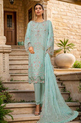 Bin Saeed Stitched 3 Piece Luxury Emb Chiffon Suit-STSC-2151-Sky Blue
