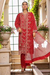 Bin Saeed Stitched 3 Piece Luxury Emb Organza Suit-OWS-1588-Red
