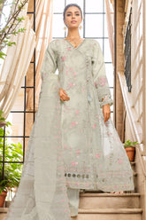Bin Saeed Stitched 3 Piece Luxury Emb Organza Frock Suit-OWS-1831-Pista