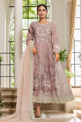 Bin Saeed Stitched 3 Piece Luxury Emb Organza Frock Suit-OWS-1833-T Pink