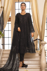 Bin Saeed Stitched 3 Piece Luxury Emb Organza Frock Suit-OWS-1834-Black