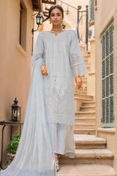 Bin Saeed Stitched 3 Piece Luxury Plain Cotton Vol-03 Collection-LF-1721-Sky