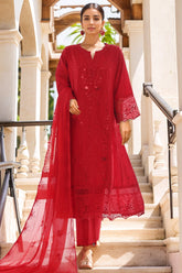 Bin Saeed Stitched 3 Piece Luxury Self & Self Frock Collection-SMK-1596-Red