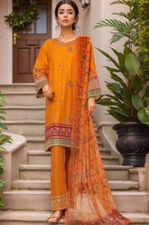Bin Saeed Stitched 3 Piece Plain Cotton with Emb Trouser Collection'2025-SMPC-1977-Mustard