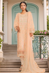 Bin Saeed Stitched 3 Piece Emb Chiffon Suit-ZEFC-1794-Peach
