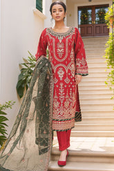 Bin Saeed Stitched 3 Piece Emb Fancy Festive Ramadan Suit-STS-431-Red