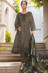 Bin Saeed Stitched 3 Piece Emb Lawn Frock Vol-03 Collection-SM-1634-Green