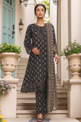 Bin Saeed Stitched 3 Piece Emb Lawn Frock Vol-03 Collection-SM-1645-Black