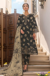 Bin Saeed Stitched 3 Piece Emb Lawn Frock Vol-03 Collection-SM-1642-Black