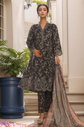 Bin Saeed Stitched 3 Piece Emb Lawn Frock Vol-03 Collection-SM-1641-Black