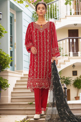 Bin Saeed Stitched 3 Piece Luxury Emb Chiffon Suit-RTSC-1553-Red