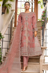 Bin Saeed Stitched 3 Piece Luxury Emb Organza Frock Suit-OWS-1829-Mauve