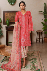 Bin Saeed Stitched 3 Piece Self Stripe Vol-02 Suit-SM-2086-Red