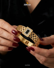 Zeesy-Black Gem Golden Cuff Bracelet