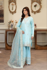 Summer Scent By Nine Needles Stitched 3 Piece Summer Suit-Blue Crush-NP-12