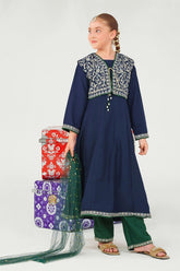 Discover elegance with our Raw Silk Embroidered 3 Pc Suit for Girls. A stunning hand embroidery dress design