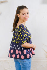Sprinkles Stitched 1 Piece Summer Shirts Kids Collection'2025-Bright Chevron & Dot Dress