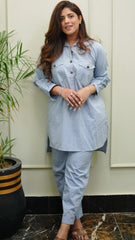 Urban Cut 2 Piece Cotton Chambray Embellished Co- Ord Set