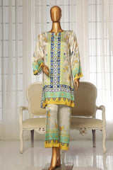 Sada Bahar Stitched 2 Piece Silk Printed Suit-C2-18-Yellow & White